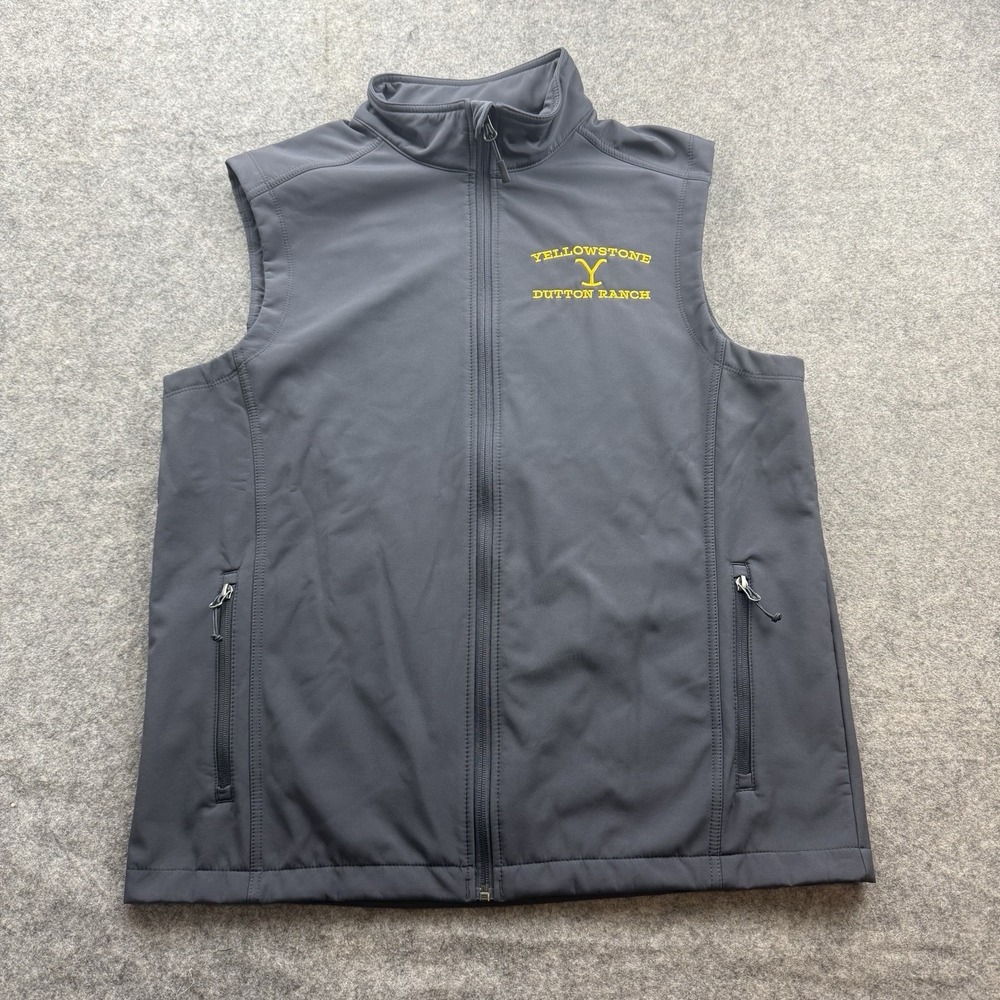 Yellowstone Dutton Ranch Vest Adult Large Gray Softshell Embroidered Full Zip